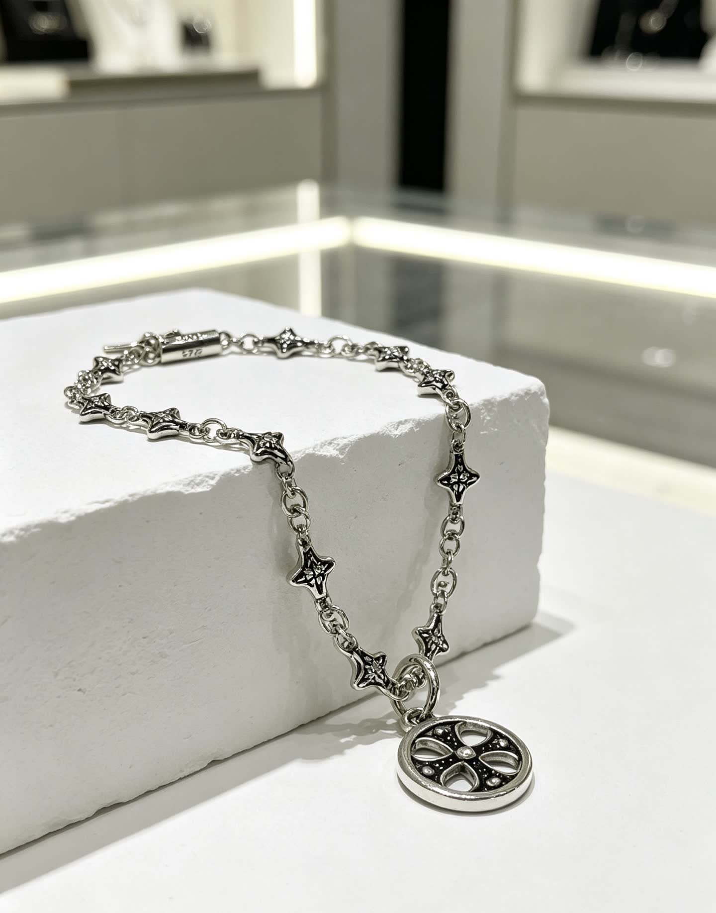 Chrome Hearts Silver Bracelet with Cross Charm
